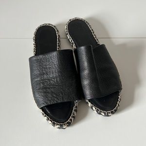 Black Leather Espadrille Flatform